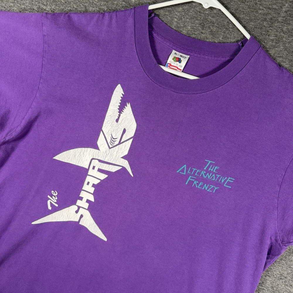 Vintage The Shark Shirt Mens XL Purple Graphic Cotton Made USA Shark Attack